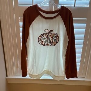 Pumpkin Design Kids Raglan Shirt - White and Brown